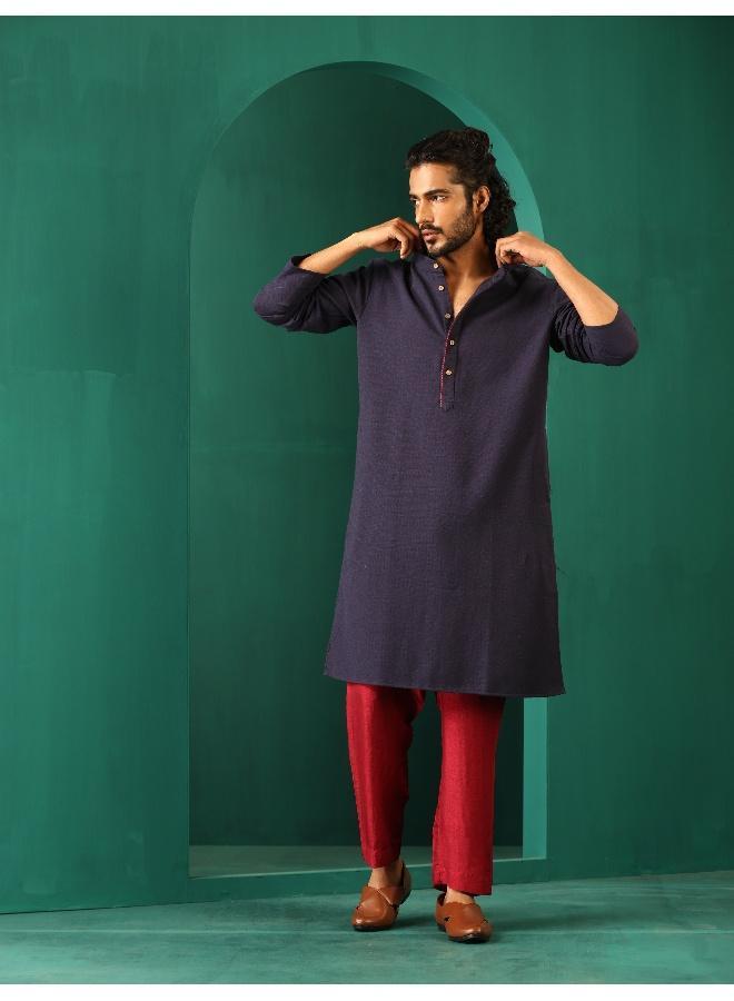 trueBrowns Men's Navy Dobby Textured Kurta  - Image 2