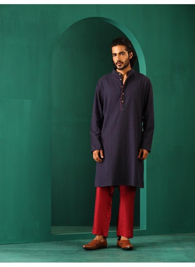 trueBrowns Men's Navy Dobby Textured Kurta  - Image 3
