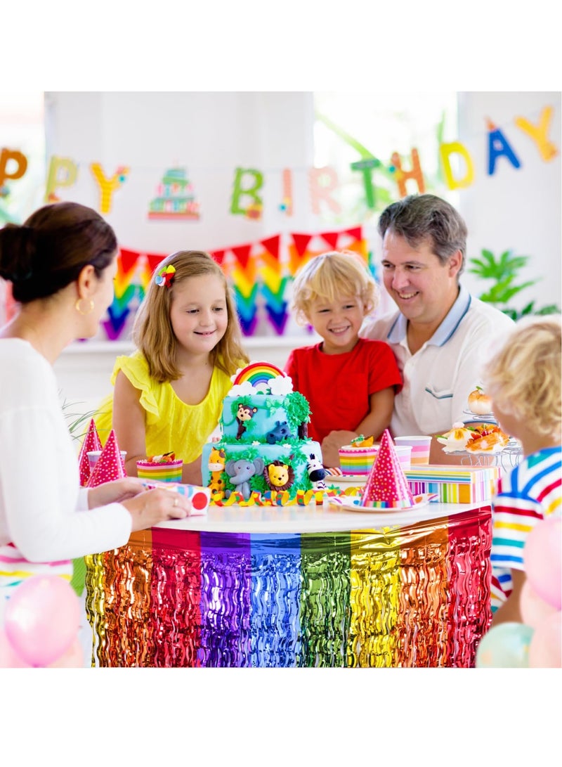 Excefore Rainbow Party Decorations, Rainbow Wavy Table Skirt Party Decorations, 2 Pack Metallic Tinsel Foil Fringe Table Skirts, Perfect Table Decors for Birthday, Holiday, Wedding, Engagement, Bridal Shower  - Image 5