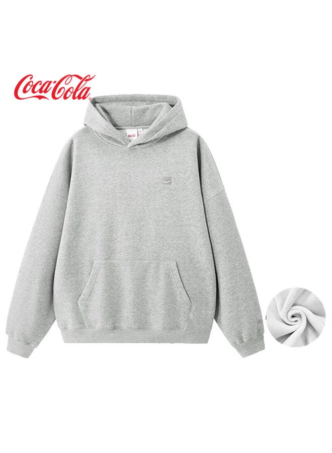 Coca-cola Men's Hoodie Autumn Winter Fleece Thickened Solid Color Simple Embroidered Jacket Gray XL - Image 1