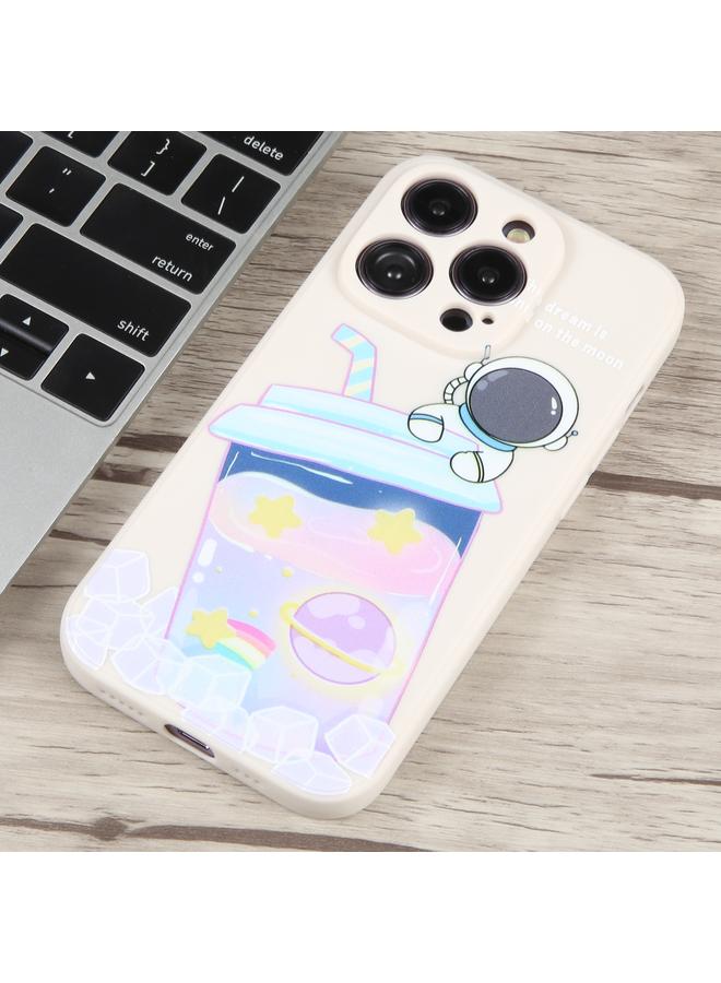 Zaboon Case For iPhone 12 Pro Max Milk Tea Astronaut Pattern Liquid Silicone Phone Case - Image 3