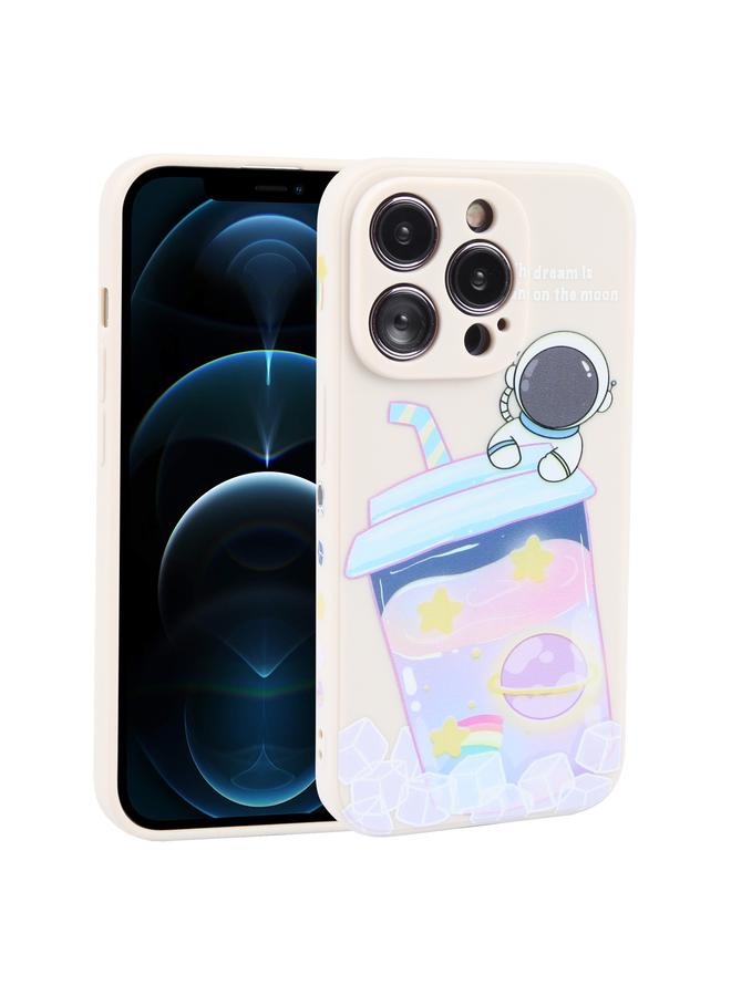 Zaboon Case For iPhone 12 Pro Max Milk Tea Astronaut Pattern Liquid Silicone Phone Case - Image 1