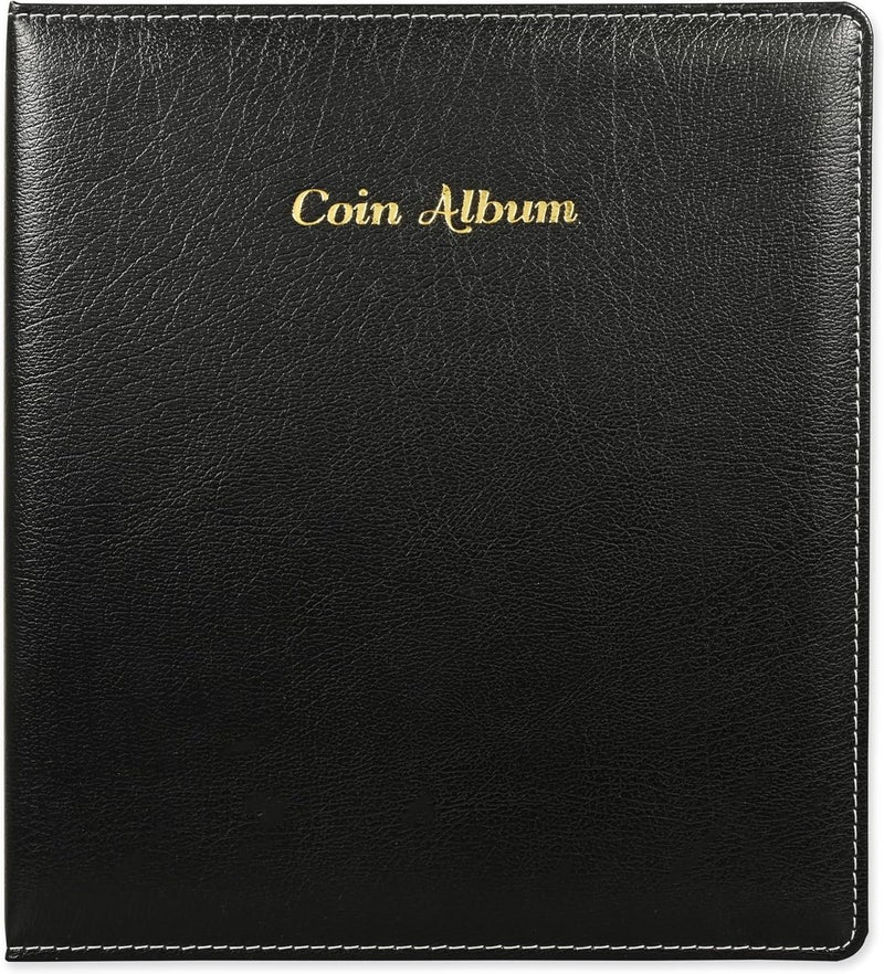 FIS Coin Album - Bonded Leather, 250x270mm, 4[D] Ring Binder with 35 Clear PVC Pockets, Black - Image 2