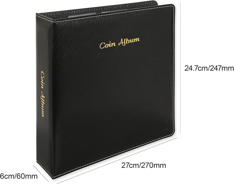 FIS Coin Album - Bonded Leather, 250x270mm, 4[D] Ring Binder with 35 Clear PVC Pockets, Black - Image 5