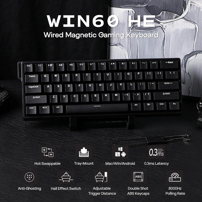 EPOMAKER AULA WIN60 HE 60% Wired Magnetic Keyboard with Adjustable Actuation, 8000 Hz Polling Rate, Hall Effect Switches, Hot-Swap, For FPS Games (Black) - Image 2