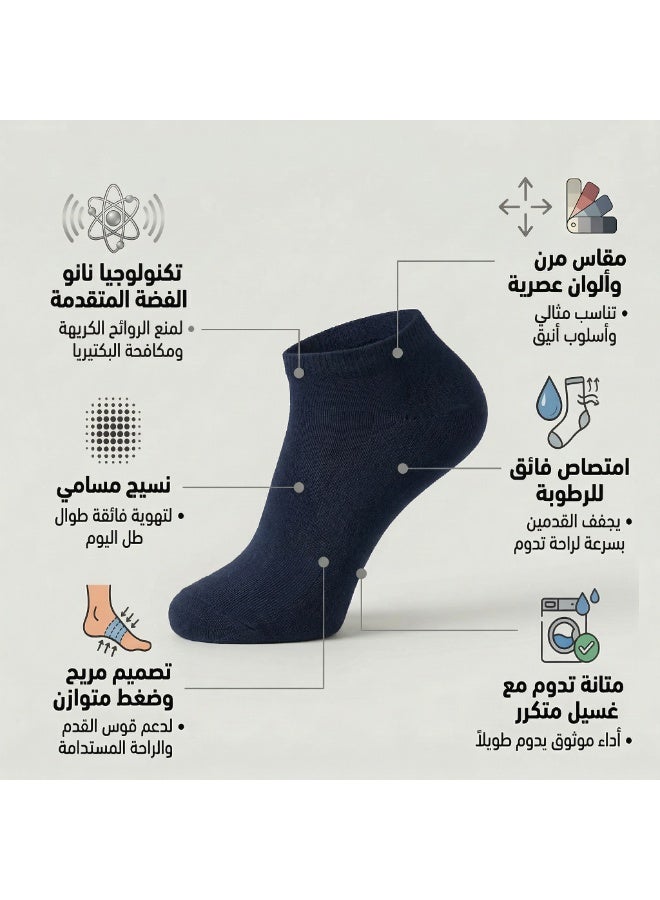 دودوليزا شراب رجالي كلاسيك بتقنية نانو الفضة من البامبو مضاد للبكتيريا بطول الكاحل كحلي 5 أزواج - Image 5