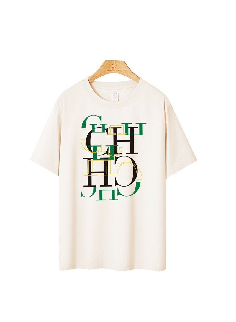 NIBEMINENT Men's comfortable short-sleeved irregular letter printing men's round neck T-shirt sports daily travel general - Image 1