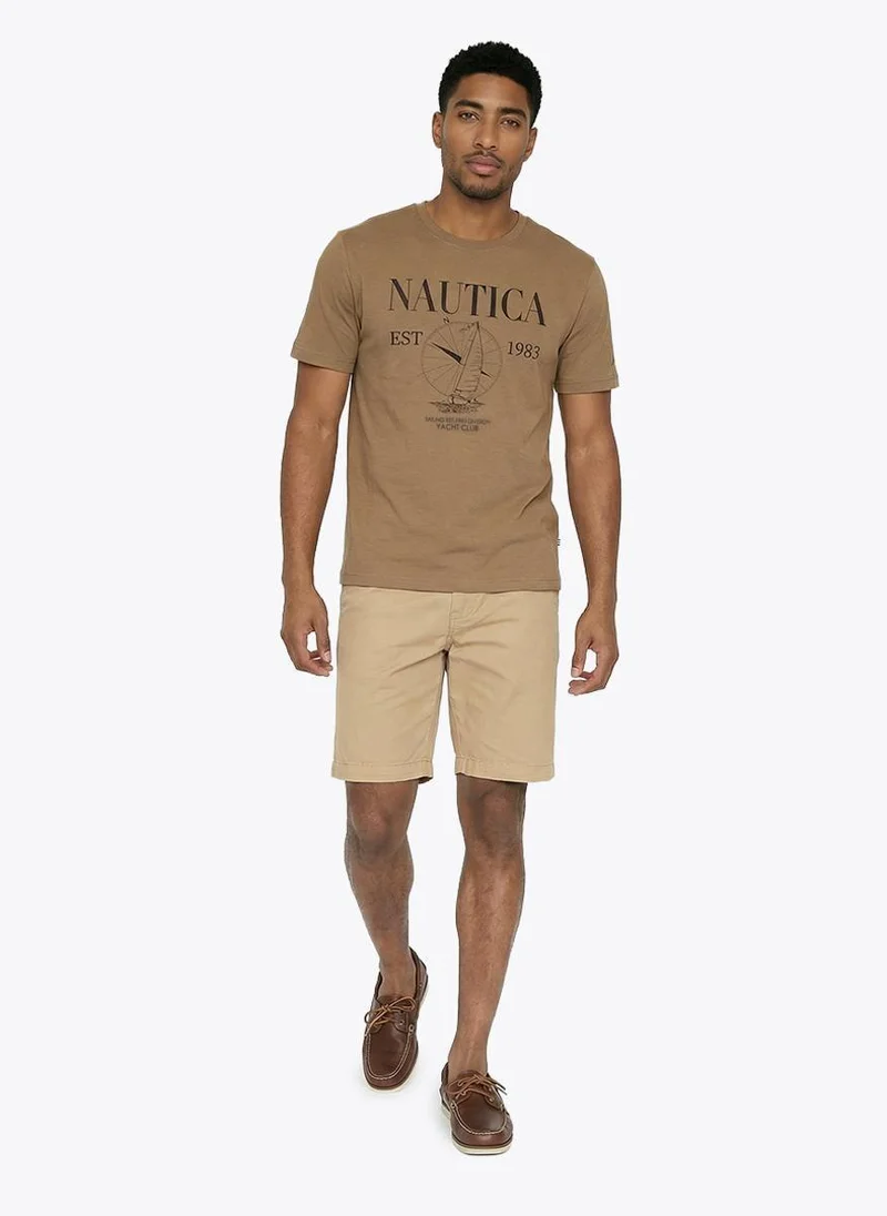 Nautica Men Regular Fit Short Sleeve T-Shirt for Everyday Casual Wear-Brown