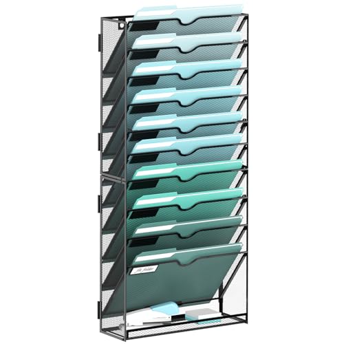 SUPEASY 11-Tier Wall File Organizer, Hanging Wall Files for Papers, Folders, Magazines, Wall Organizer for Clipboard, Assembly Needed, Black - Image 1