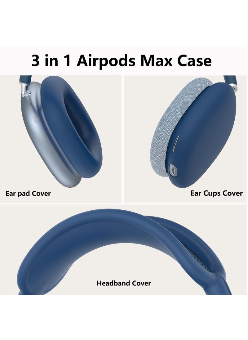 Generic - Silicone Cases Suitable for Apple AirPods Max 3-in-1 Headphones Anti-Scratch Ear Cups Cover Headband Cover and Ear Pad Protector Case Skin Accessories (Dark Blue) - Image 1