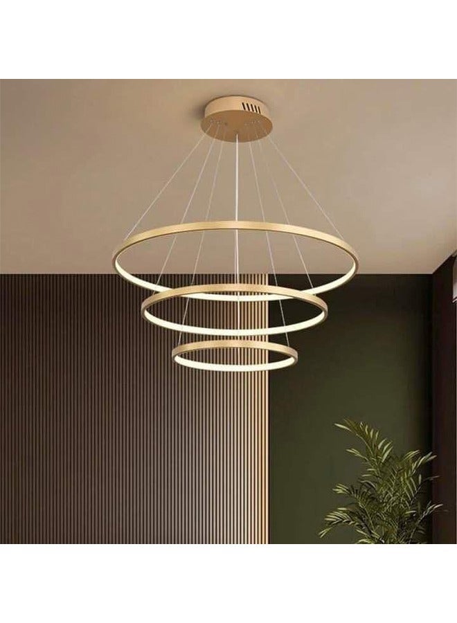 ATM Modern LED Chandelier Light Fixture,Modern LED 3 Ring Lighting with Gold Finish Adjustble Height & Dimmable Chandelier for Dining Room,Living Room,Dining table island  - Image 1