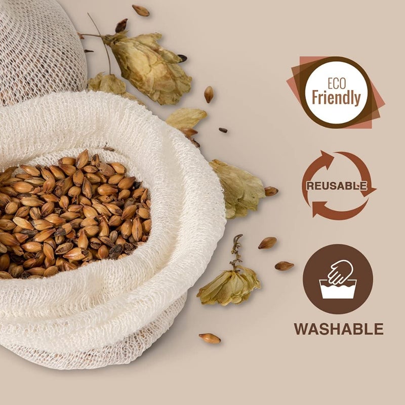 Tm Hops and Grain Muslin Steeping Bag - Cotton Mills Beer Brewing Bags 14" (100 Count) - Microbrew, Homebrew Filtering Accessories - Boiling Bags For Tea, Cooking, Nut Milk, Soups - Hop and Grains Socks - Image 3