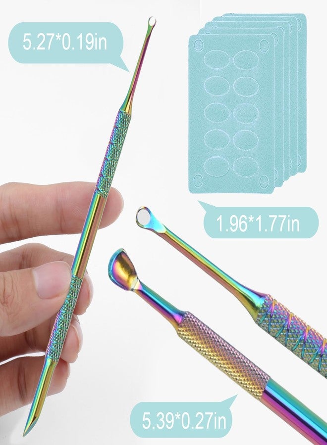 JERCLITY 2 Pieces Iridescence Double-Ended Stainless Steel Cuticle Pusher Cuticle Remover With 180 Grit Sandpaper Sheets Nail Prep Tools Russian Manicure Kit Nail Cuticle Pusher for Women - Image 2