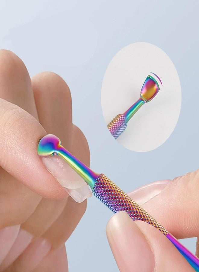 JERCLITY 2 Pieces Iridescence Double-Ended Stainless Steel Cuticle Pusher Cuticle Remover With 180 Grit Sandpaper Sheets Nail Prep Tools Russian Manicure Kit Nail Cuticle Pusher for Women - Image 5