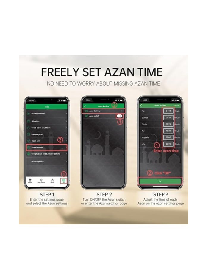 Equantu HOUMT Quran Speaker AZAN MP3 Player Touch Lamp Bluetooth Quran Speaker, Remote and APP Control Kids Night Light Speaker Eid Mubarak hajj Gift, Full Recitations Famous Imams and Quran Translation - Image 4