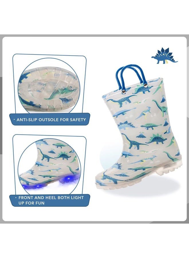 EUXTERPA Boys Wellies for Kids, Dinosaur Wellington Boots Kids w/Handle, Toddler Wellies Light Up Anti-Skid Children Rain Welly Shoes, Grey Dinosaur, 2 UK - Image 5