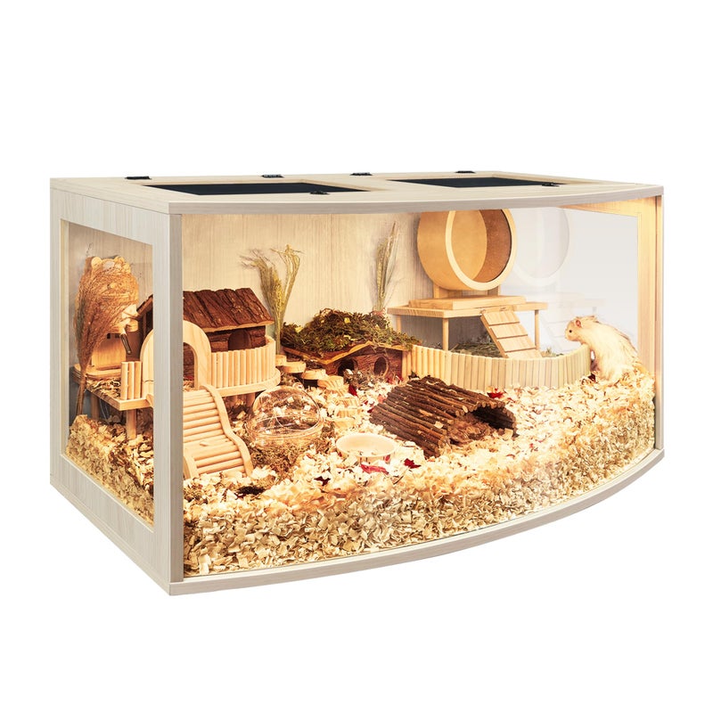 Prolee Hamster Cage Chew Proof Wood, Hamsters Enclosure Openable Top with Curved Design,Waterproof Small Animals Cage with Acrylic Sheets for Gerbils,Hamster Habitat(24 Inches) - Image 1