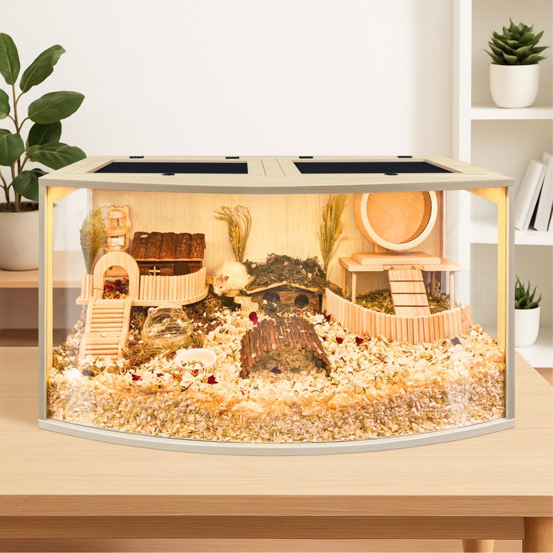 Prolee Hamster Cage Chew Proof Wood, Hamsters Enclosure Openable Top with Curved Design,Waterproof Small Animals Cage with Acrylic Sheets for Gerbils,Hamster Habitat(24 Inches) - Image 2