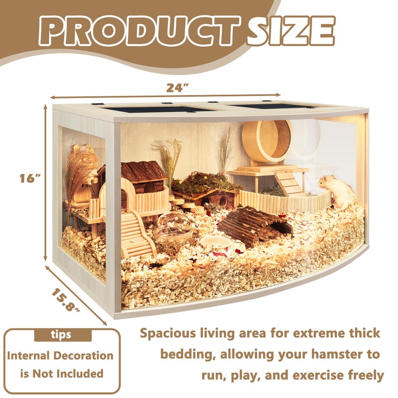 Prolee Hamster Cage Chew Proof Wood, Hamsters Enclosure Openable Top with Curved Design,Waterproof Small Animals Cage with Acrylic Sheets for Gerbils,Hamster Habitat(24 Inches) - Image 3