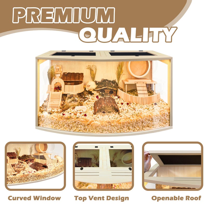 Prolee Hamster Cage Chew Proof Wood, Hamsters Enclosure Openable Top with Curved Design,Waterproof Small Animals Cage with Acrylic Sheets for Gerbils,Hamster Habitat(24 Inches) - Image 4