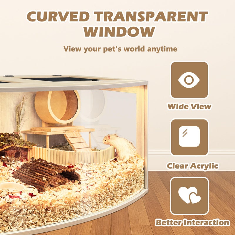Prolee Hamster Cage Chew Proof Wood, Hamsters Enclosure Openable Top with Curved Design,Waterproof Small Animals Cage with Acrylic Sheets for Gerbils,Hamster Habitat(24 Inches) - Image 5