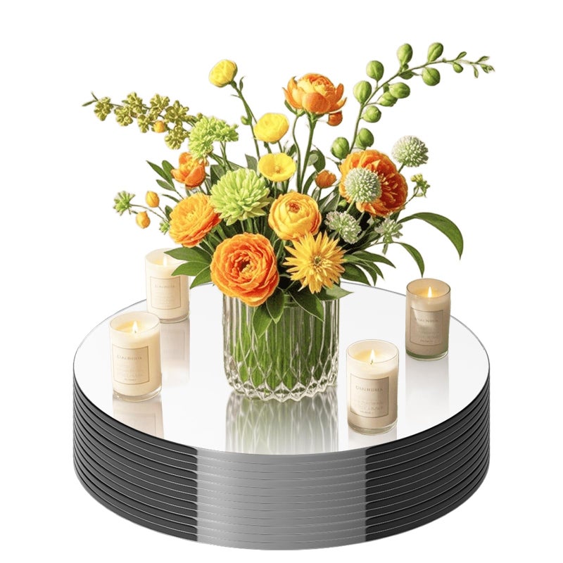 LUDEOU 10 Pack Round Mirror Centerpieces for Tables Decorations 8 Acrylic Circle Mirror Centerpieces Mirror Tray Candle Plate Centerpiece for Wedding Table Decorations Wall Decor Round 8inch - Image 2