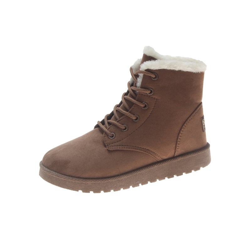 Winter Velvet Snow Boots Lace-up Flat Womens Martin Booties Coffee