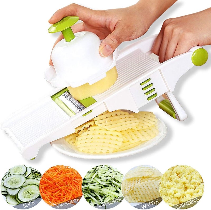 GProME Mandoline Slicer – Vegetable Mandolin, Fruit zucchini Slicer, French Fry Cutter, Food Waffle,Julienne Grater– Sharp Stainless Steel Blades - Image 1