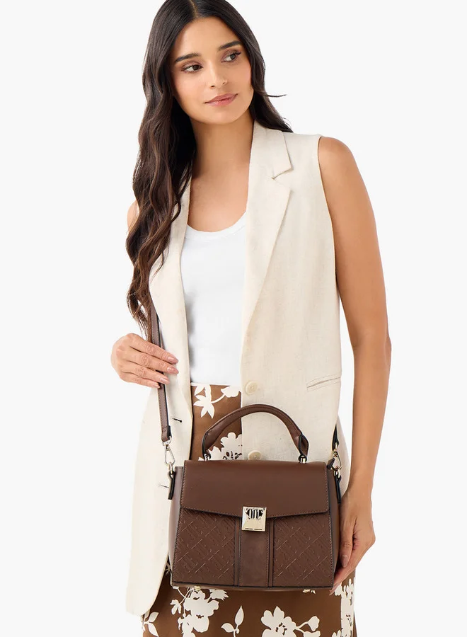 ELLE Monogram Embossed Crossbody Bag with Top Handle