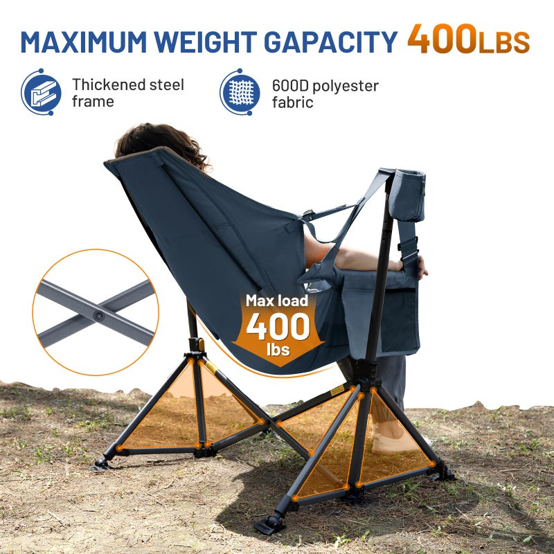 TIMBER RIDGE Hammock Camping Chair, Oversized Swinging Hammock Chair with Adjustable Back and Seat for Outdoor Lawn, Sports, Supports 400lbs, Blue - Image 3