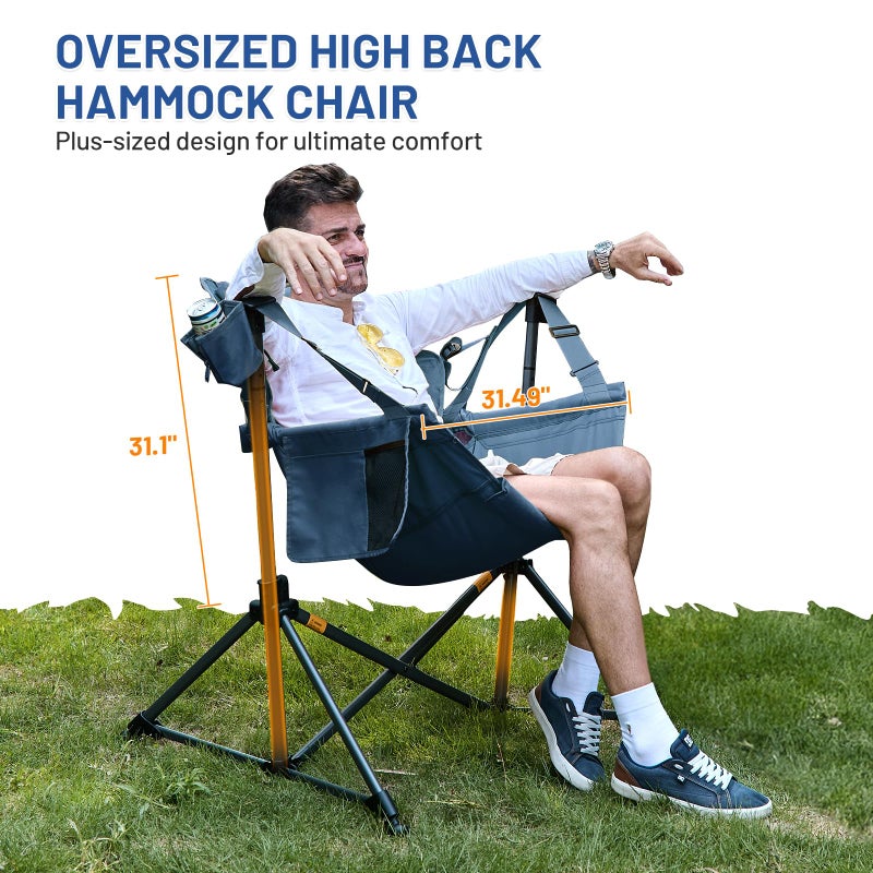 TIMBER RIDGE Hammock Camping Chair, Oversized Swinging Hammock Chair with Adjustable Back and Seat for Outdoor Lawn, Sports, Supports 400lbs, Blue - Image 4