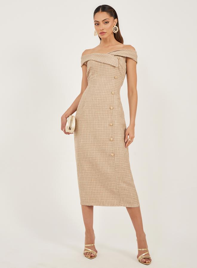 ستايلي فستان تويد مكشوف الكتفين - Image 2