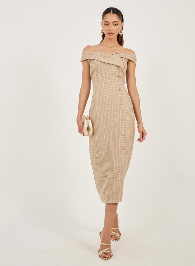 ستايلي فستان تويد مكشوف الكتفين - Image 1