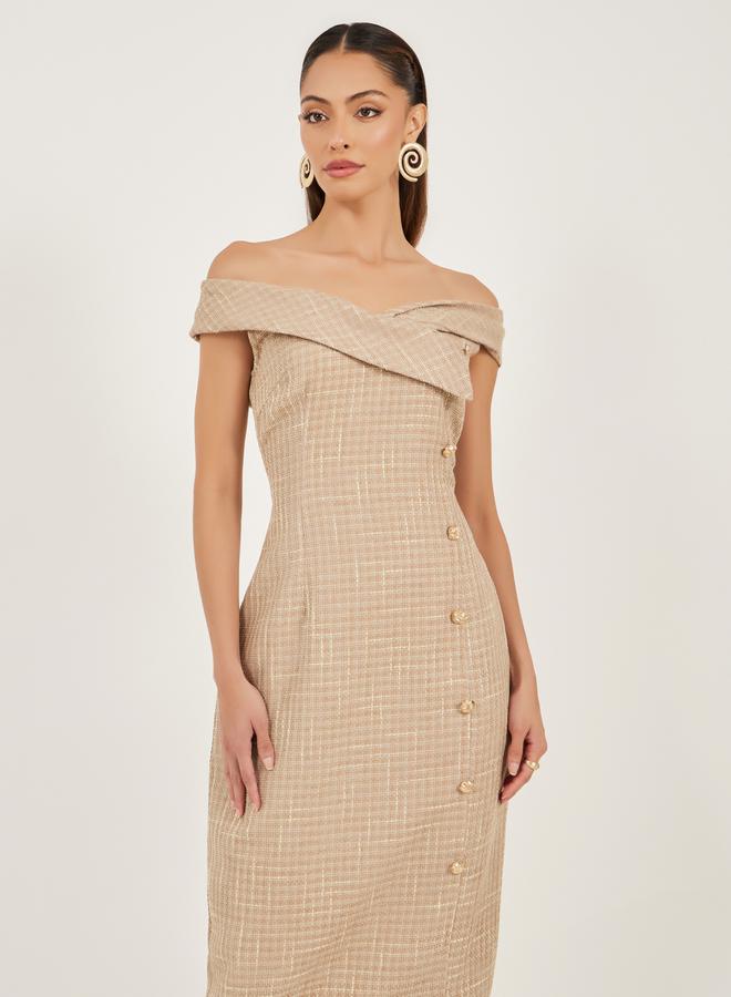 ستايلي فستان تويد مكشوف الكتفين - Image 3