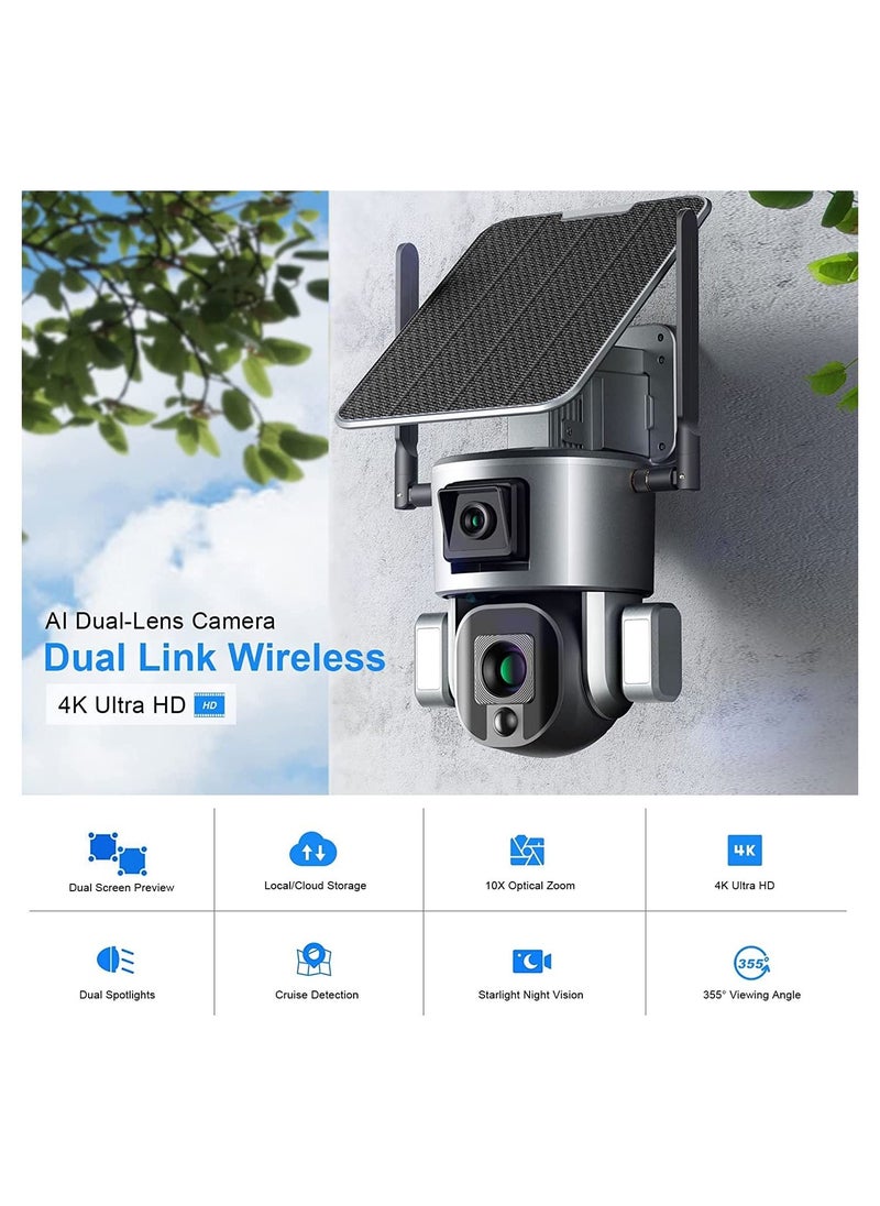 ماركة غير محددة - كاميرات مراقبة تعمل بالطاقة الشمسية بدقة 4K ، لاسلكية خارجية مع عرض 360 درجة لشبكة Wi-Fi اللاسلكية 2.4 جيجا ، وكاميرا الأمن الشمسية مع اكتشاف الحركة بالذكاء الاصطناعي ، والرؤية الليلية بالأشعة تحت الح - Image 1