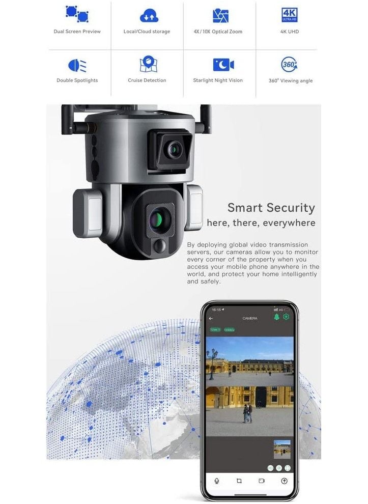 ماركة غير محددة - كاميرات مراقبة تعمل بالطاقة الشمسية بدقة 4K ، لاسلكية خارجية مع عرض 360 درجة لشبكة Wi-Fi اللاسلكية 2.4 جيجا ، وكاميرا الأمن الشمسية مع اكتشاف الحركة بالذكاء الاصطناعي ، والرؤية الليلية بالأشعة تحت الح - Image 1