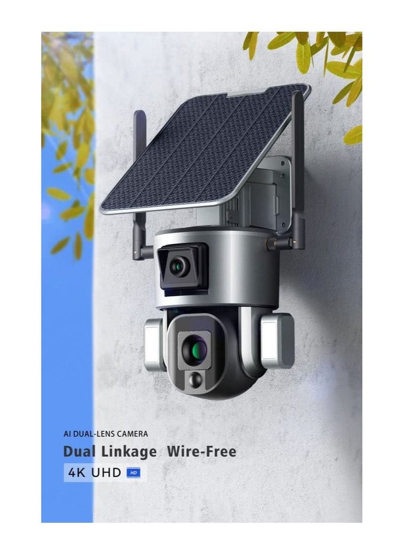 ماركة غير محددة - كاميرات مراقبة تعمل بالطاقة الشمسية بدقة 4K ، لاسلكية خارجية مع عرض 360 درجة لشبكة Wi-Fi اللاسلكية 2.4 جيجا ، وكاميرا الأمن الشمسية مع اكتشاف الحركة بالذكاء الاصطناعي ، والرؤية الليلية بالأشعة تحت الح - Image 1
