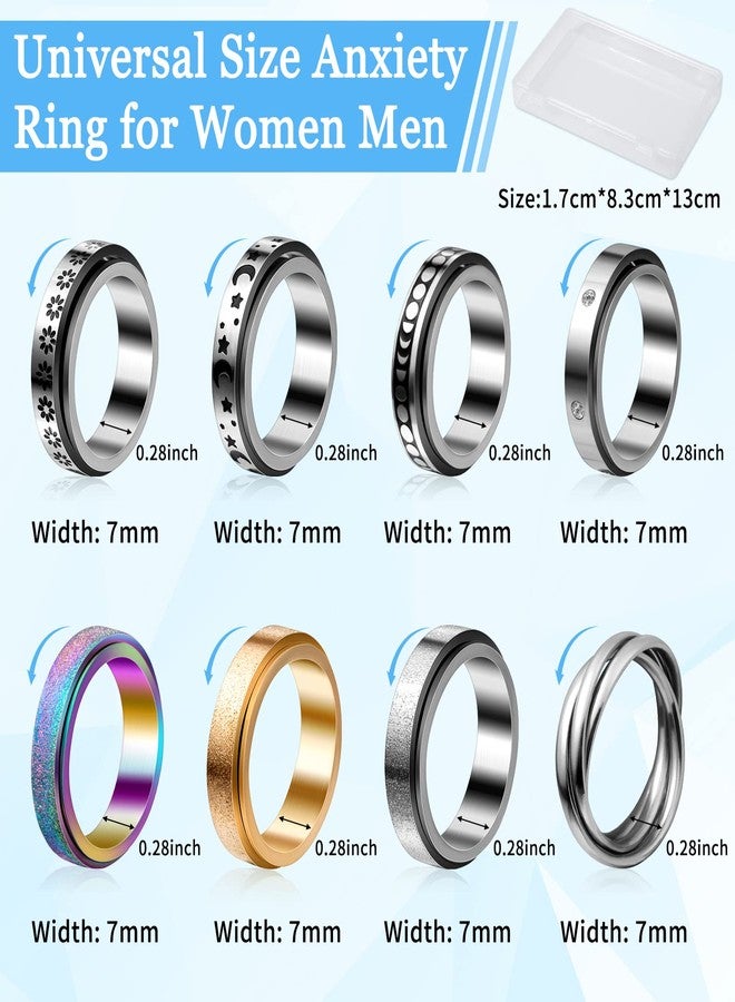 Cruzix 12Pcs Anxiety Fidget Rings for Women, Stainless Steel Spinner Rings Moon and Star Bead Band Ring Adjustable Open Ring Sunflower Fidget Rings for Men Teens Anti Stress Gift, Size 7-10 - Image 3