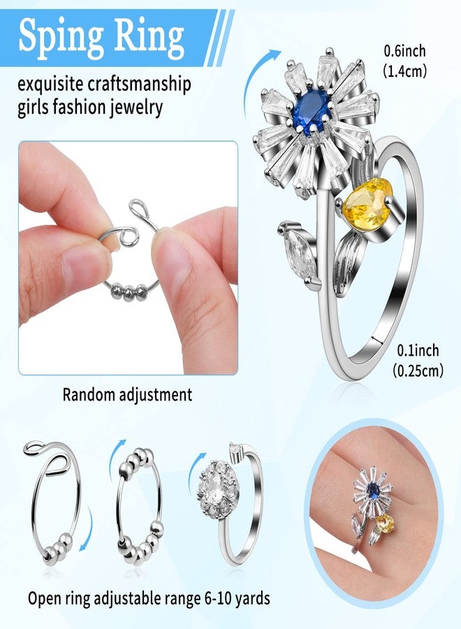 Cruzix 12Pcs Anxiety Fidget Rings for Women, Stainless Steel Spinner Rings Moon and Star Bead Band Ring Adjustable Open Ring Sunflower Fidget Rings for Men Teens Anti Stress Gift, Size 7-10 - Image 5