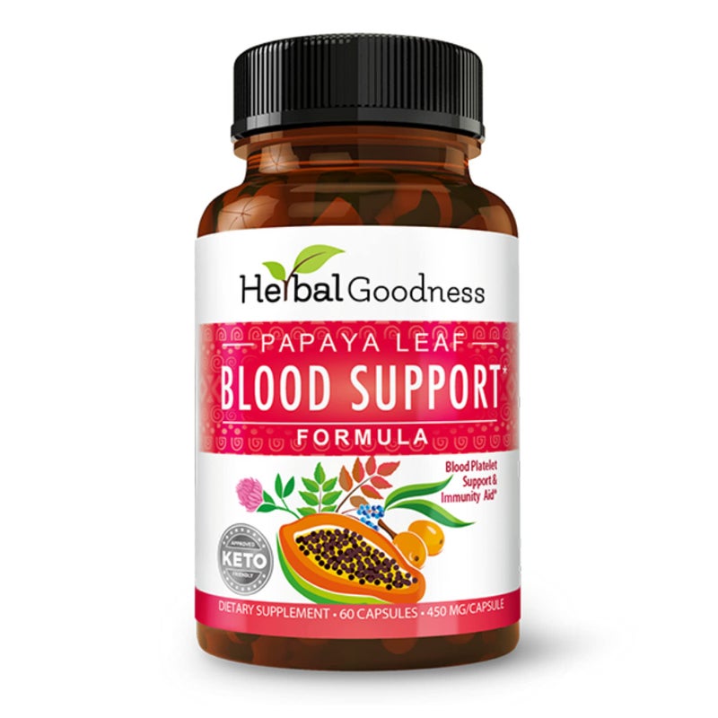 Herbal Goodness Papaya Leaf Blood Support Capsules Platelet Bone Marrow Health Immunity Support Blood Cleanse 60450mg Veggie Capsules 1 Bottle