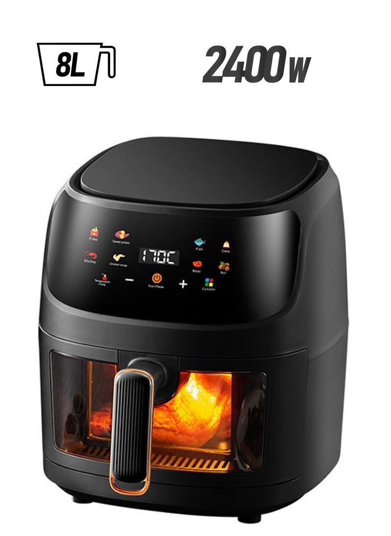 Arabest - 8L Visual Air Fryer,Healthy Cooking,Intelligent Control Panel,2400W High Power,Cooking French Fries/Cakes,For Family Gatherings/Hotel Restaurants(Black) - Image 1