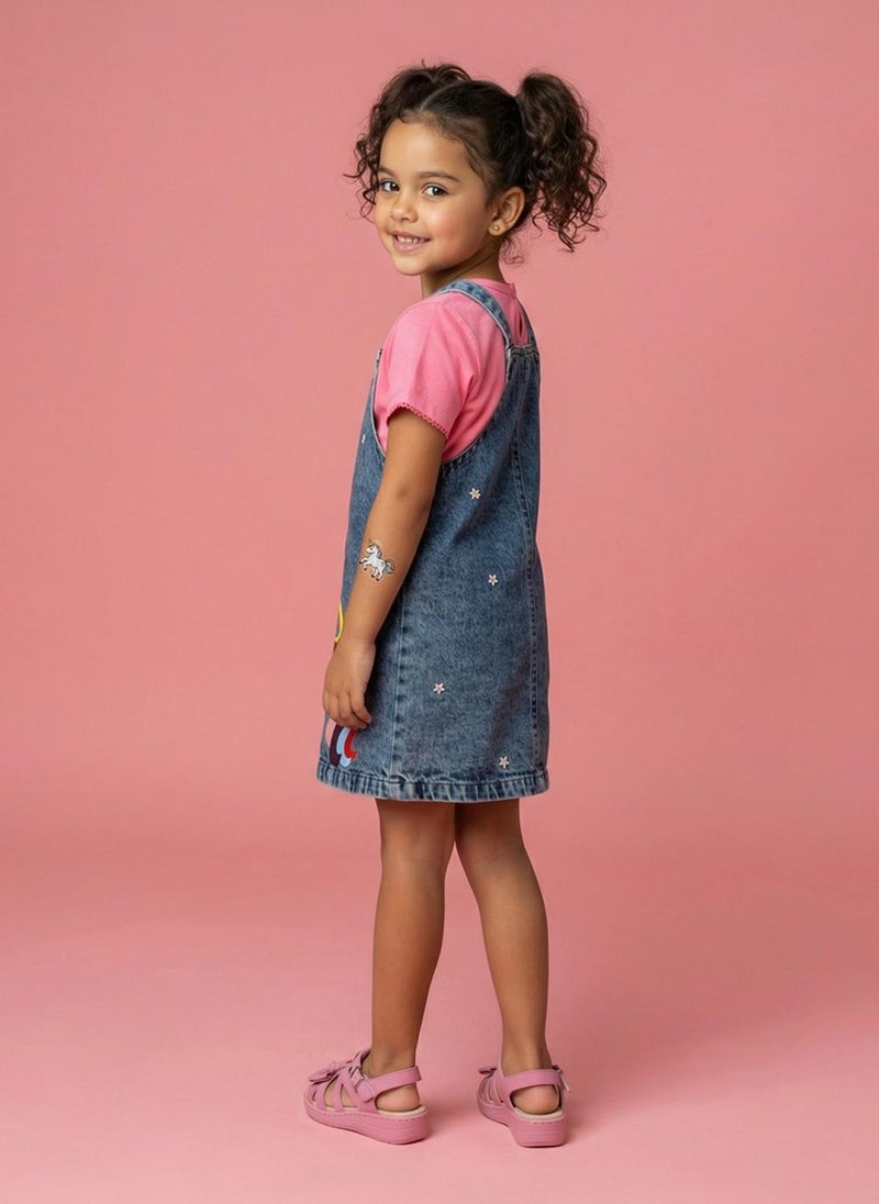 Nautinati Girls Unicorn Printed Regular Fit Pinafore Co-ord Set - Image 5