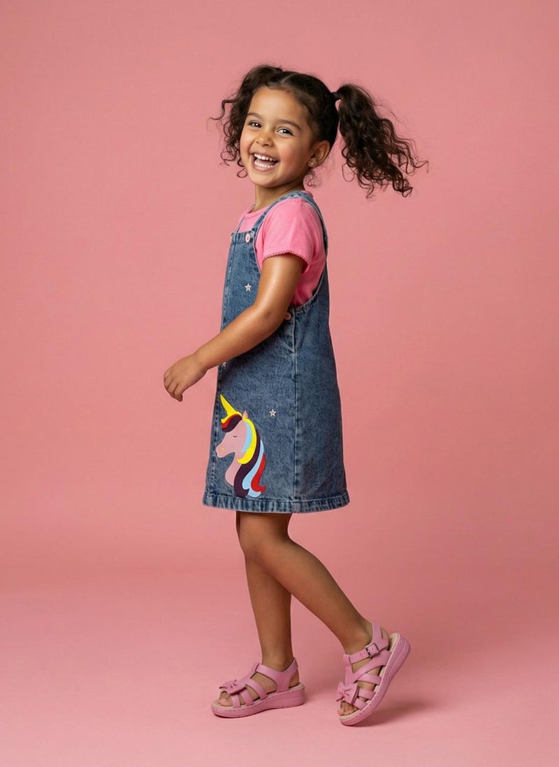 Nautinati Girls Unicorn Printed Regular Fit Pinafore Co-ord Set - Image 4