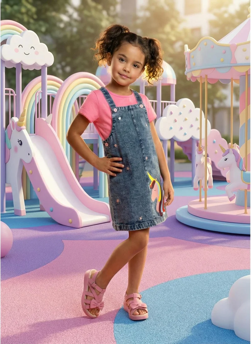 نوتيناتي Nautinati Girls Unicorn Printed Regular Fit Pinafore Co-ord Set