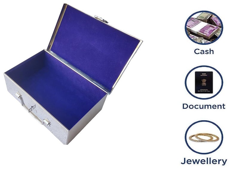 GinoSet Stainless Steel Safe Bank Locker Jewellery Ornaments Storage And Cash Container Box with Cushion with Velvet LiningSky Blue Size 9 Inch W23 cm L155 cm H75 cm - Image 3