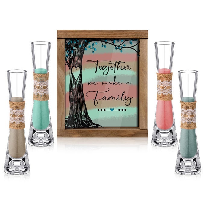 WEDDING UNITY SAND CEREMONY KIT WITH WOOD BOX 4 CEREMONY VASE 4 WEDDING SAND FUNCTION SETS FOR MARRIAGE BRIDAL PARTYBRIGHT COLORTREE