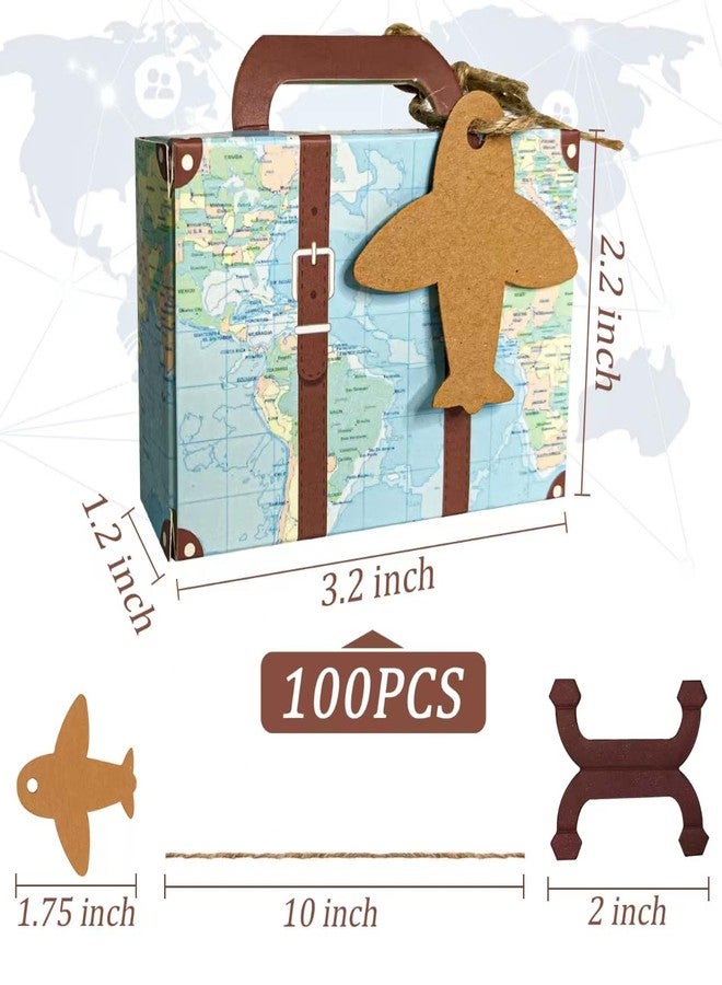 CHolic 100Pcs Party Favor Candy Box, World Map Mini Suitcase Favor Box, Vintage Kraft Paper with Tags and Burlap Twine for Travel Themed Party, Bridal Shower, Wedding Decorations - Image 2