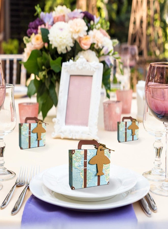 CHolic 100Pcs Party Favor Candy Box, World Map Mini Suitcase Favor Box, Vintage Kraft Paper with Tags and Burlap Twine for Travel Themed Party, Bridal Shower, Wedding Decorations - Image 5