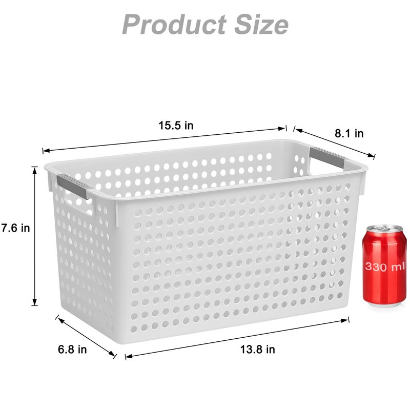 Soddeph Slim Plastic Storage Basket with Handles, Narrow Organizer box for Shelves, Organizer box for Organizing, Kitchen,Home,Office (White, Large) - Image 2