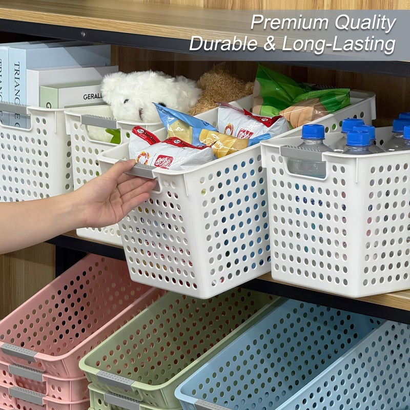Soddeph Slim Plastic Storage Basket with Handles, Narrow Organizer box for Shelves, Organizer box for Organizing, Kitchen,Home,Office (White, Large) - Image 5